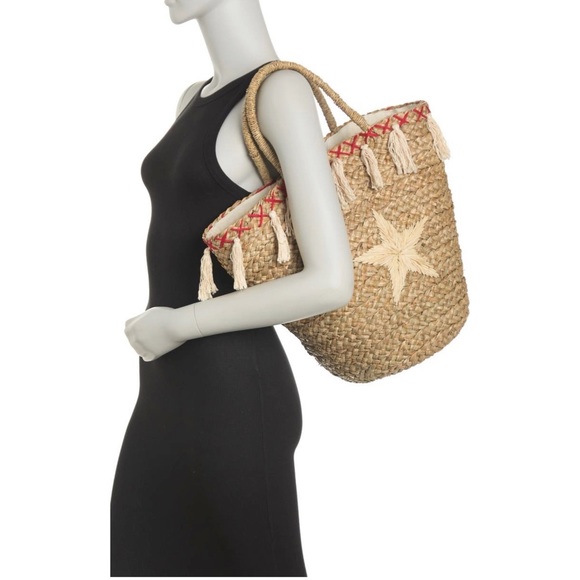 Pink Haley straw beige tote beach bag - Picture 2 of 7